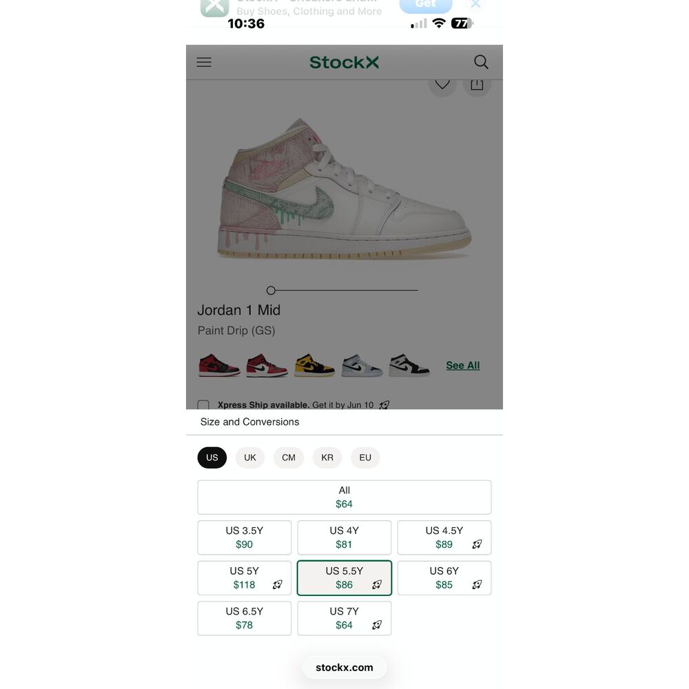 Jordan 1 Mid Paint Drip DD1666-100 GS Size 5.5/Womens 7 - Picture 10 of 11